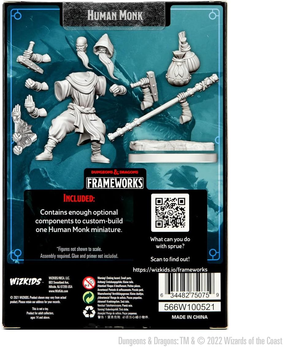 WizKids D&D Frameworks: Human Monk Male - Unpainted and Unassembled