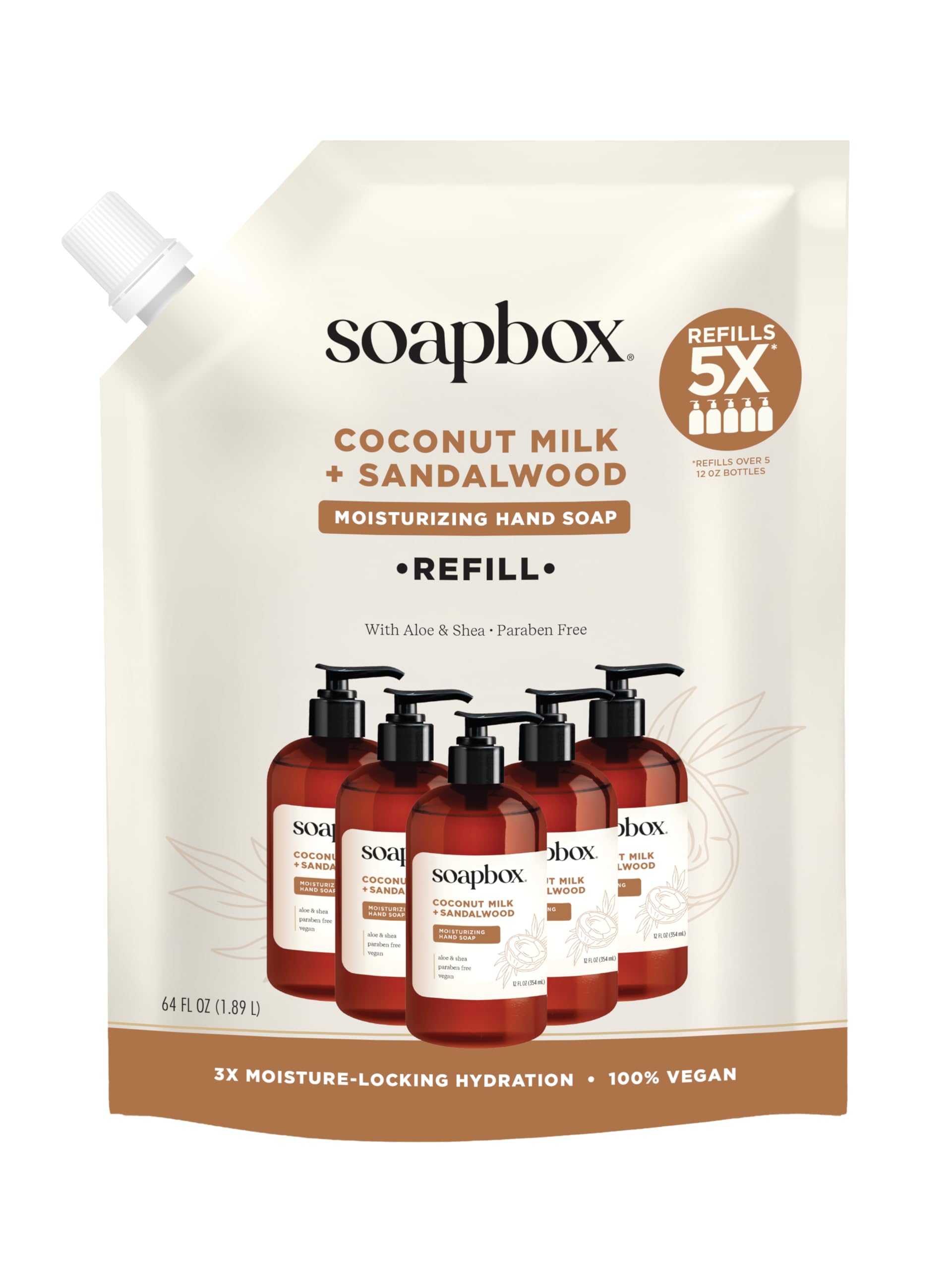 Soapbox Liquid Hand Soap Refill, Coconut Milk & Sandalwood, Vegan, Paraben Free, Moisturizing, Natural Hand Wash for Kitchen and Bathroom, 64oz Half Gallon Refill (Pack of 1)