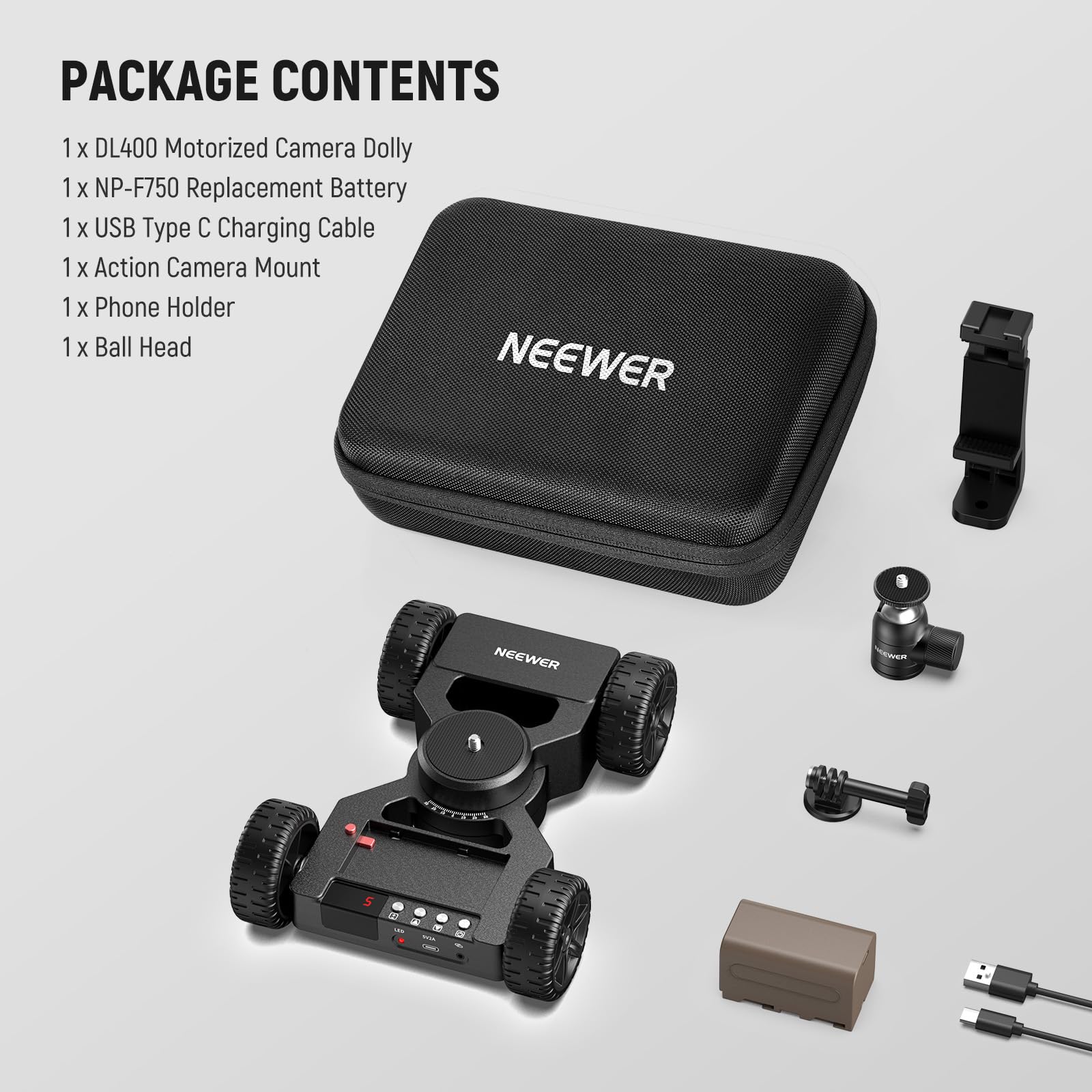 NEEWER DL400 Camera Slider Dolly Motorizzato, Controllo App, Aggiornato a Doppio Motore Ultra Silenzioso, Batteria 5 Ore, Compatibile con GoPro iPhone Android Samsung Smartphone DSLR Camera Camcorder
