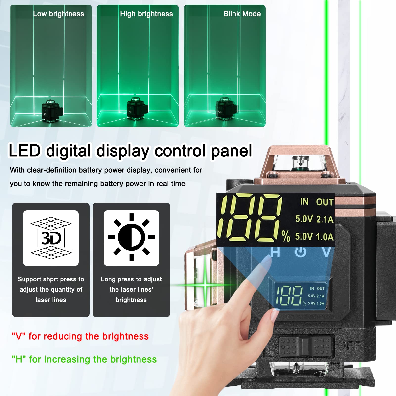 Niveau Laser 360° Geevorks Niveaux Laser 360 4D 16 Lignes Autonivelant 25m Lazer Niveaux Verte 520 Nm,1 * Batterie,Support Mural,Lignes Horizontales Verticales Avec Fonction d'Auto-Nivellement à ±3°
