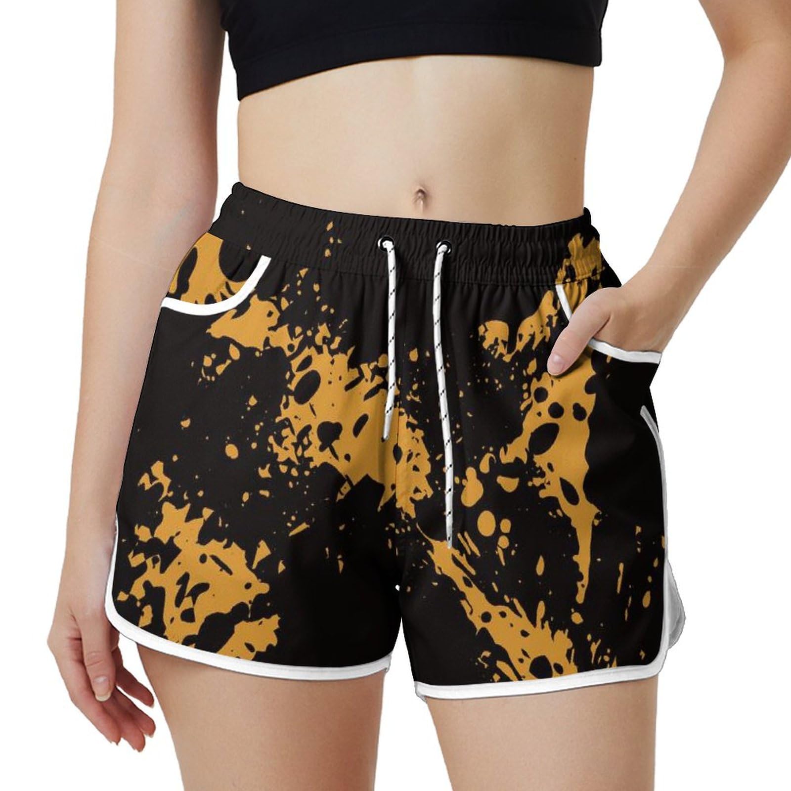 AYUNIX Women's Running Shorts with Pockets Quick Dry Performance Shorts for Women Black Athletic Workout Gym Shorts