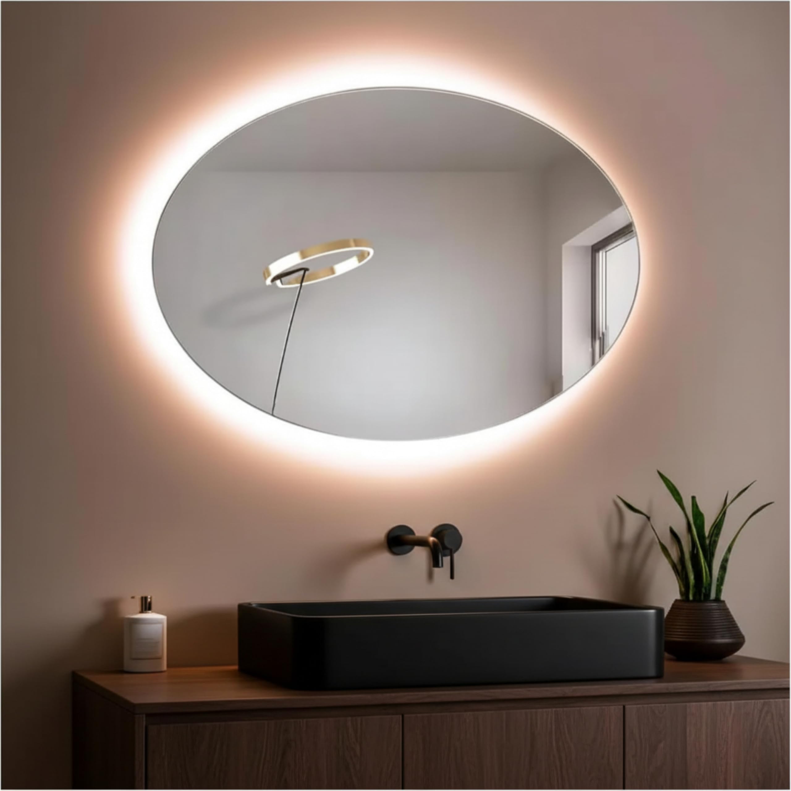 STYLE GLASS MOSES 80x60cm - Specchio con Striscia LED 4000K - Specchio bagno Ovale MOSES - Specchio da parete - Specchio con led - Specchiera Bagno Made in Italy Bordo Filo Lucido Moderno