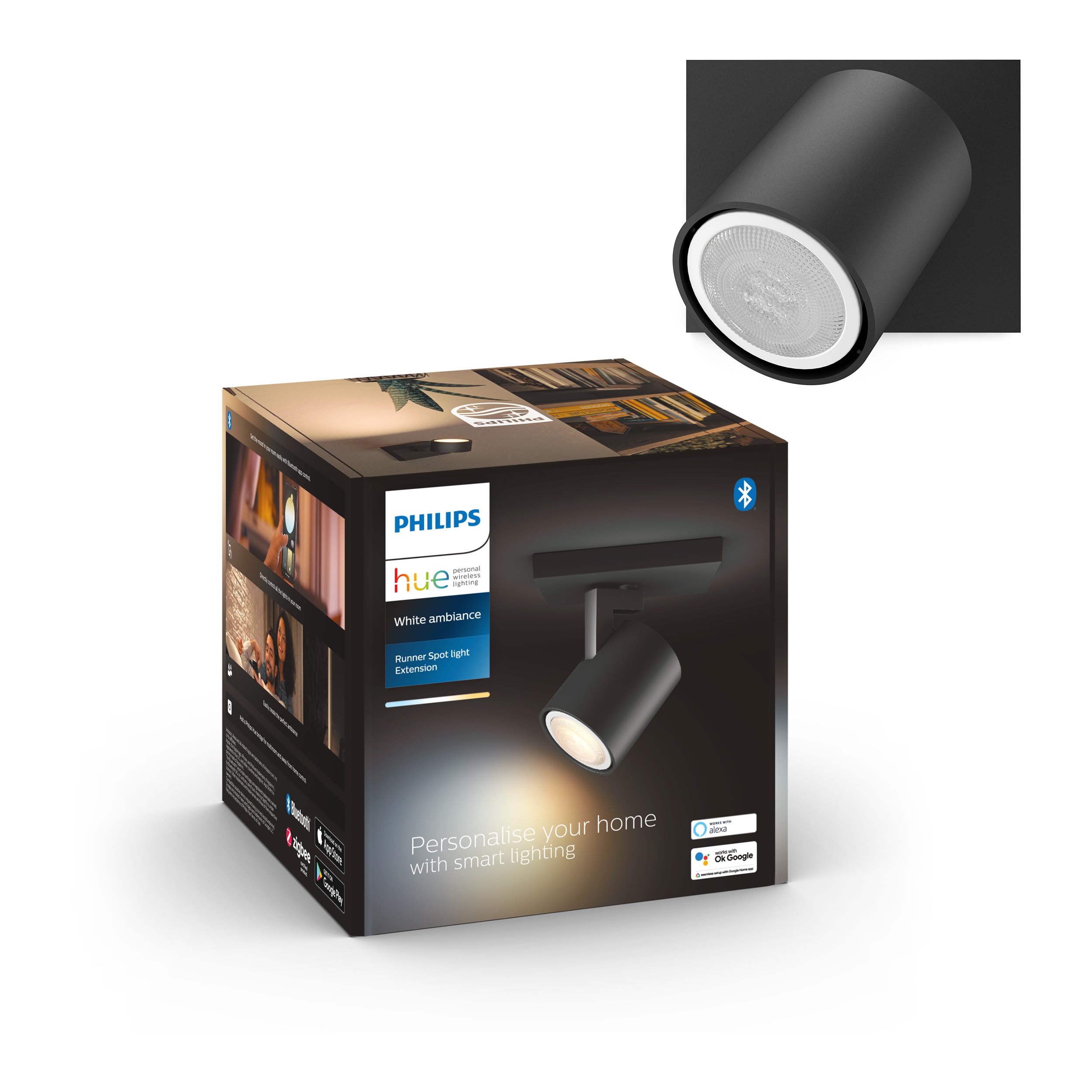 Philips Hue White Ambiance Runner 1er Spot schwarz, dimmbar, GU10 LED Lampe, App-Steuerung, Alexa kompatibel