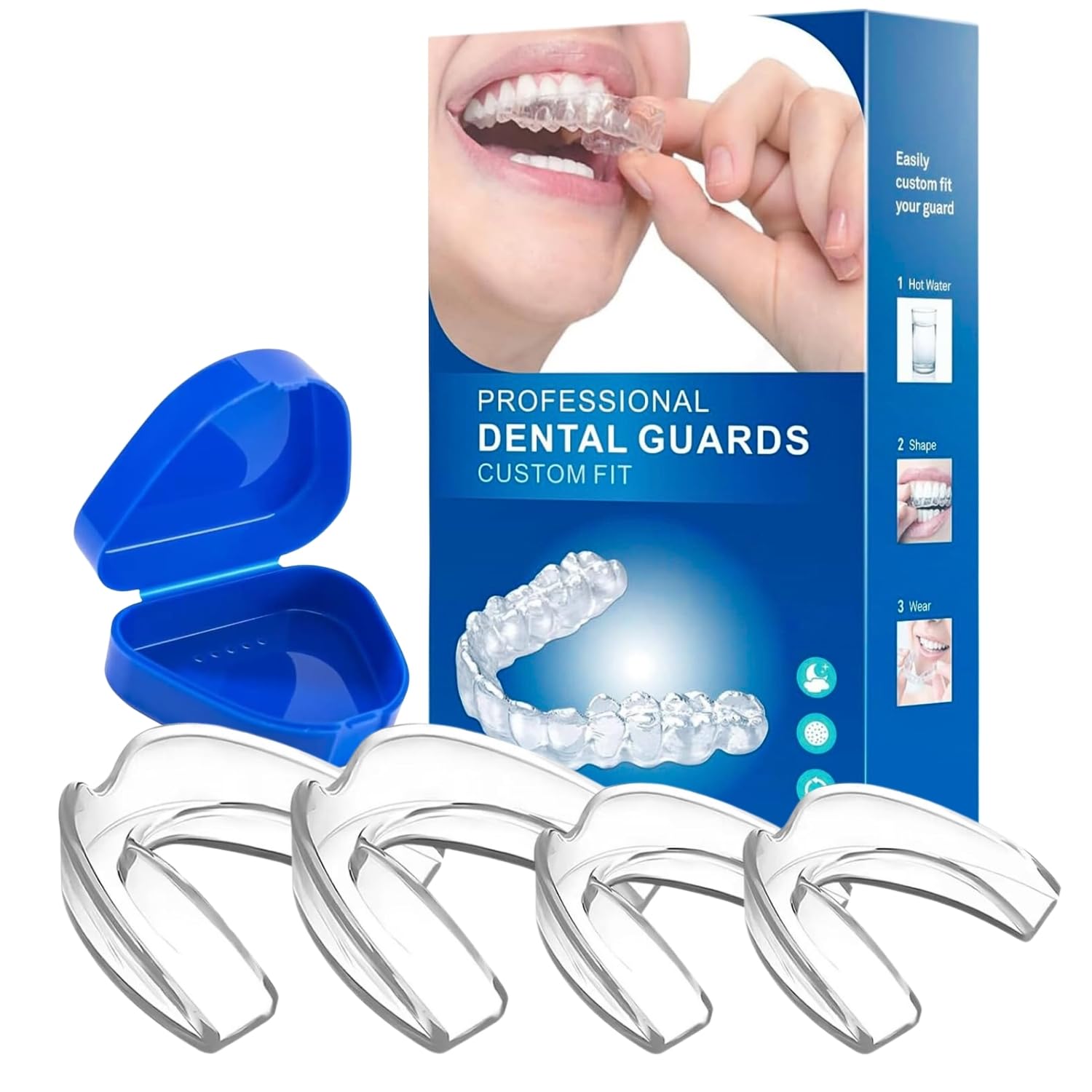 Ferula Descarga Bruxismo, 4 Piezas 2 Tamaños Universales, Bruxismo Dental Noche, Ferula Antironquidos, Protector Bucal para Dormir, Prevención Efectiva del Rechinar de Dientes
