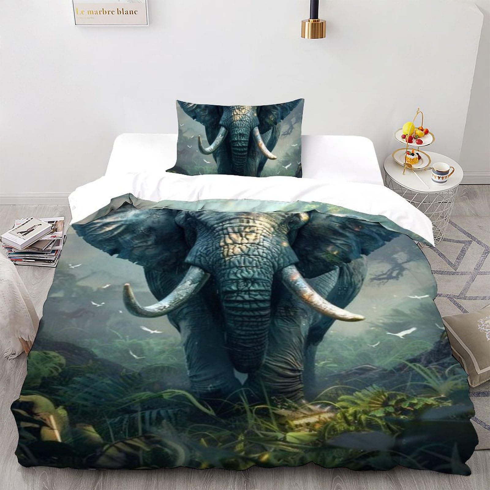 Housse de couette enfant fermeture éclair lit simple motif éléphant 3D