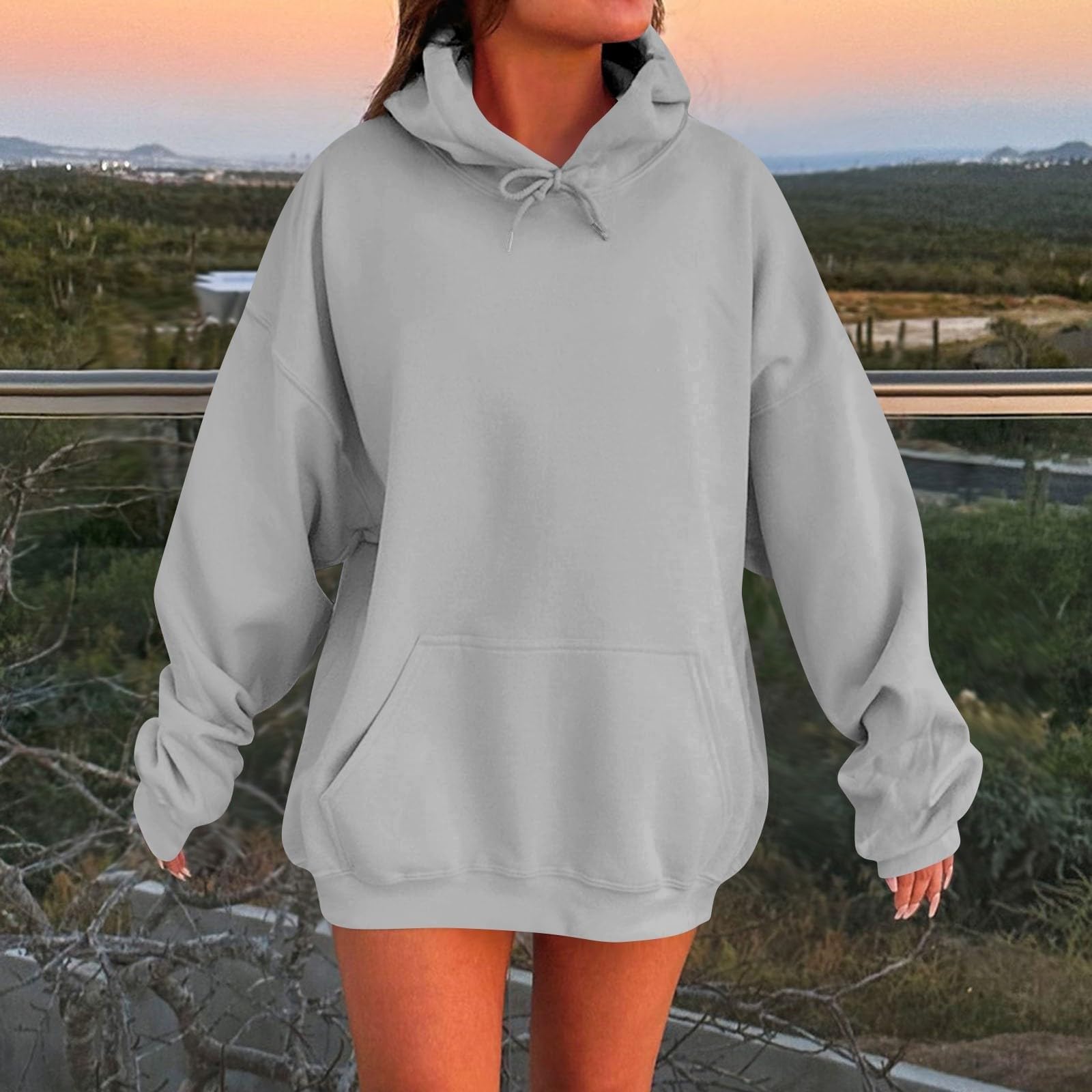 Generico Sweatshirt Donna con Cappuccio A Maniche Lunghe Tinta Unita Casual | Felpa Con Tasche E Coulisse Leggero Hoodie Morbida E Confortevole Pullover Top Vestibilità Larga Da Indossare Tutti I Giorni