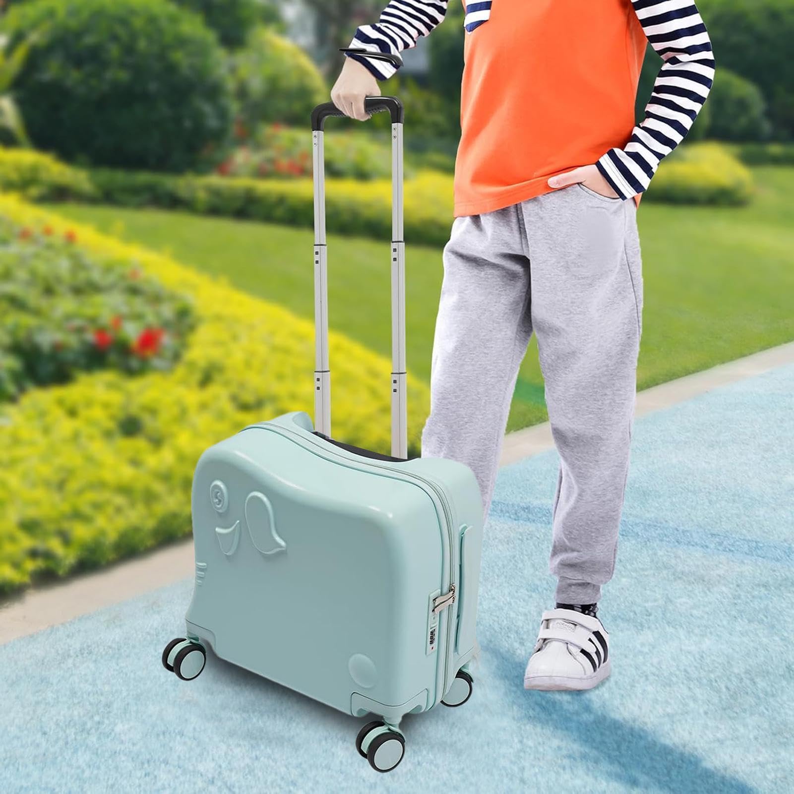 Bagaglio a mano per bambini, valigia con ruote per riporre oggetti da | viaggio con manico estensibile, design leggero e rigido, mobilità liscia, dimensioni compatte per viaggi e vacanze, Verde men