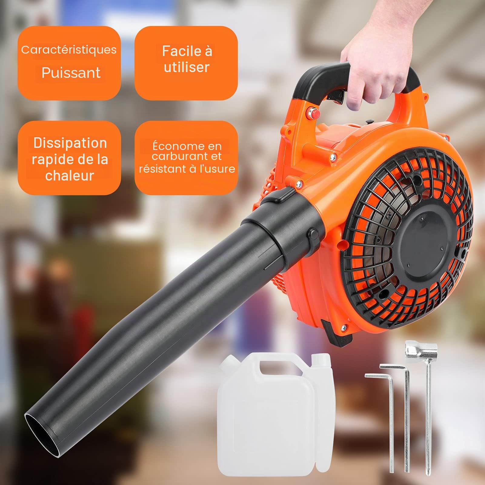 Souffleur Thermique 26cc 2 Temps – Souffleur de Feuilles Essence 250 km/h, Aspirateur Souffleur Jardin 9,8 m³/Min, Mini Moteur Thermique pour Feuilles et Débris