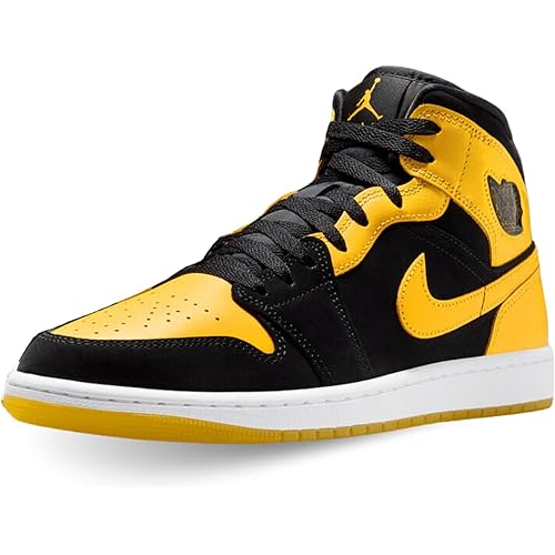 Air Jordan 1 Mid Mens Lifestyle Shoes (Black/White/Yellow)