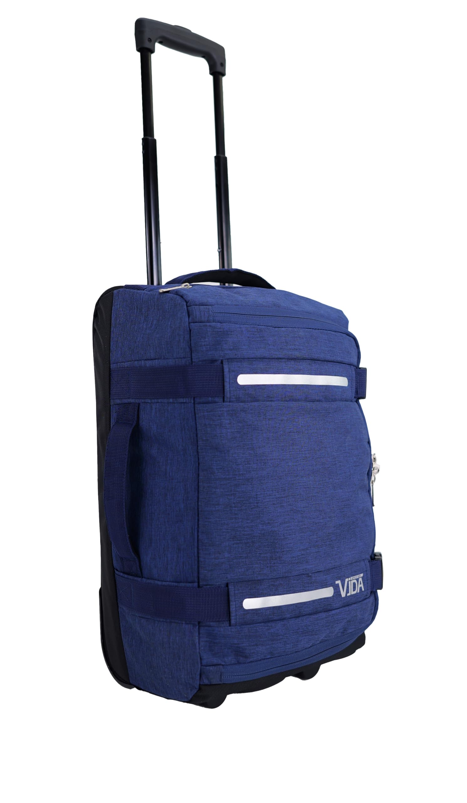 Valise Trolley Cabine Souple Vida VT607,2 Roullettes Multi Sangles d'attache (Bleu chiné (Jeans), S-Cabine 55x32.5x20cm -34L)