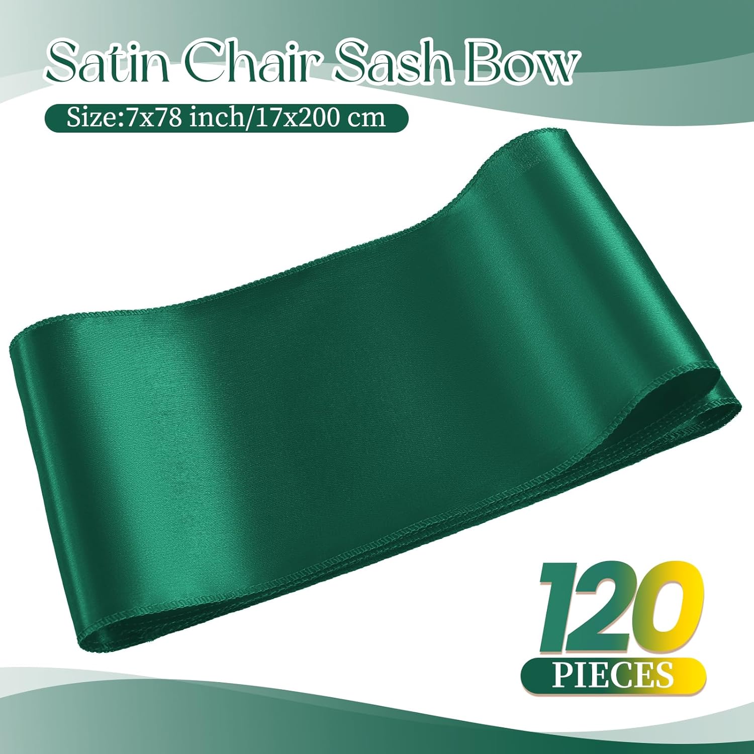 120 PCS Emerald Green Satin Chair Sashes Bows Universal Chair Cover Band Back Ties Chair Bows for Wedding Party Reception Restaurant Event Decoration(7 x 78 inch)