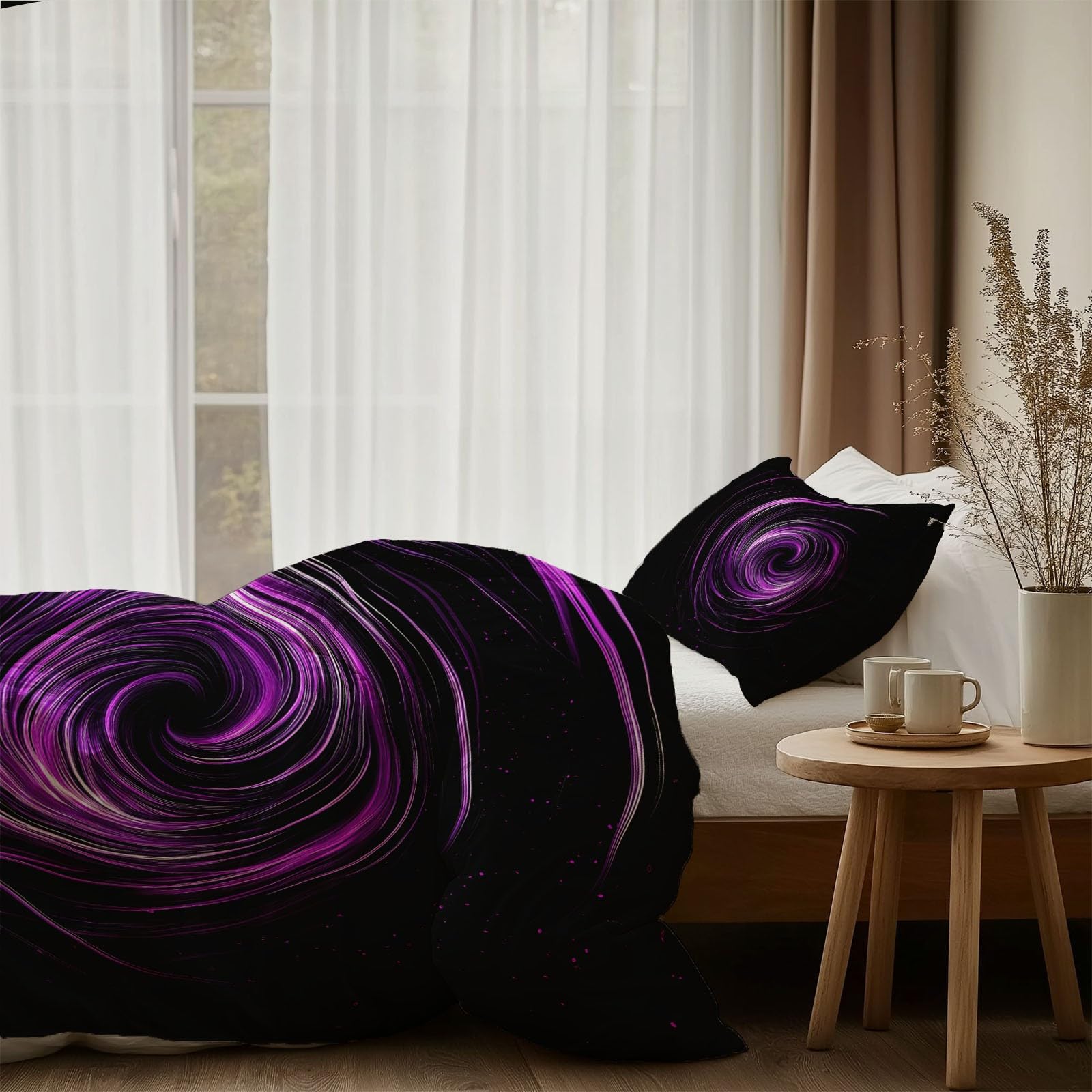 Poszwa na kołdrę 240x260 cm Pojedyncze spiralne linie z nadrukiem Zestaw pościeli z 2 poszewkami na poduszki 65x65 cm Czarna poszwa na kołdrę Zestaw pościeli z mikrofibry