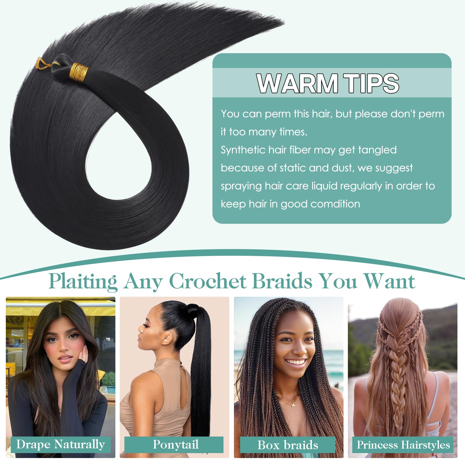 Locescsoc 24 Inch Bone Straight Braiding Hair 150g 3 Packs Straight Hair Extensions, Ariel Straight Hair Bundles - Image 4