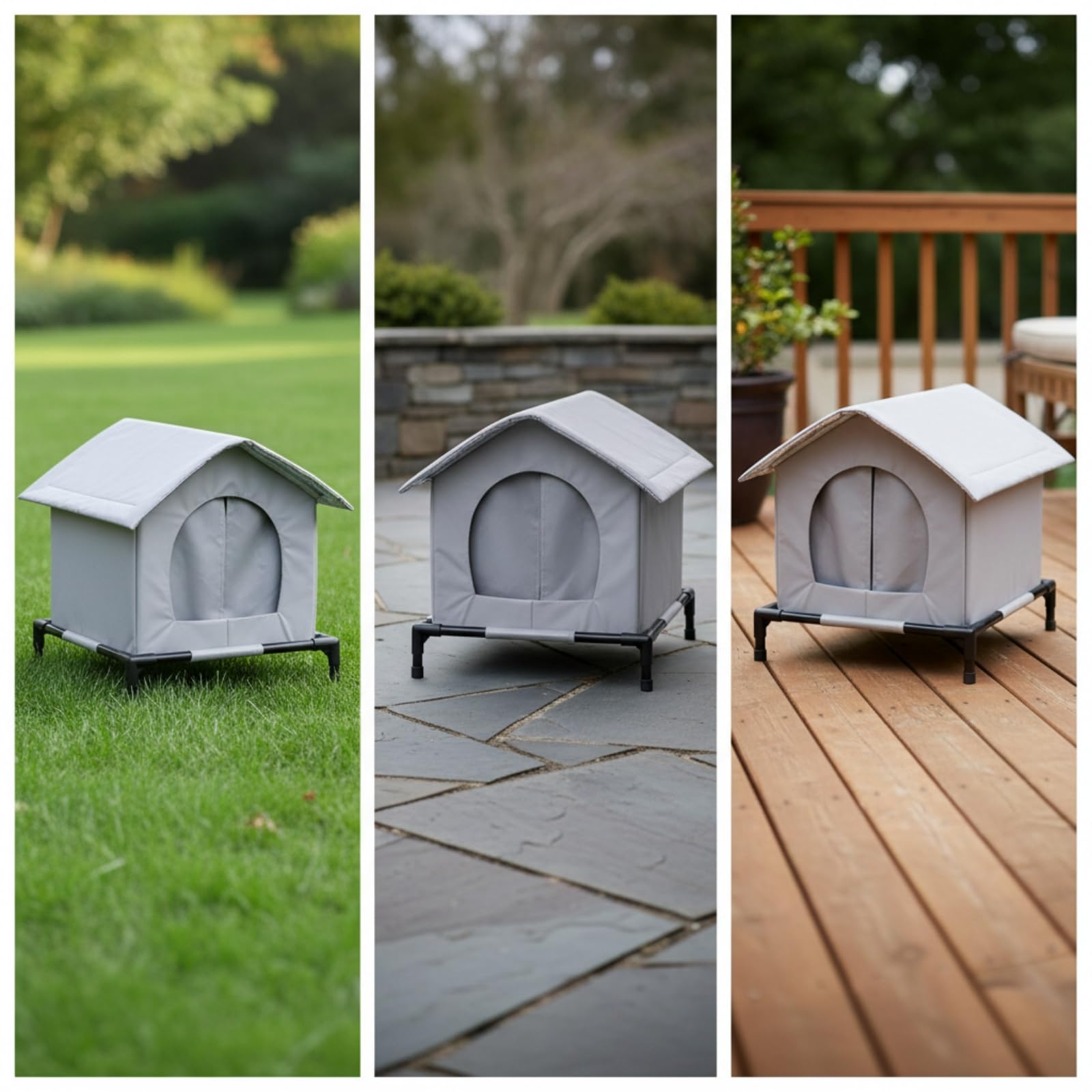 Niche pour Chat Compact, Size to 2, Modèle avec Support en Tissu Gris, Taille M | Extérieur, Niche pour Chat avec Pieds, Surélevé, Balcon, Chats