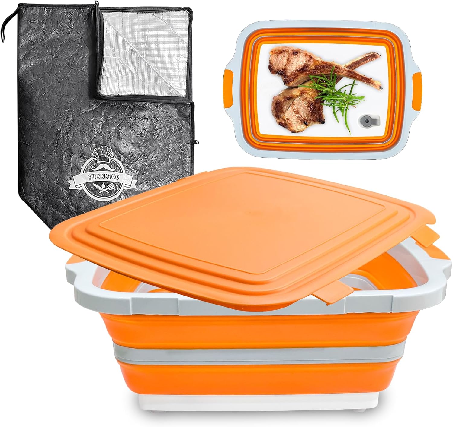 16L Collapsible BBQ Prep Tub(4.2 Gal) & 21'' Resting Bag with 25pc Butcher Paper