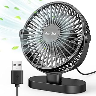 EasyAcc USB Desk Fan 6.5 Inch Quiet 360° Adjustable Travel Fan Table Fan Foldable Hanging Standing Cooling Fan 3 Wind Speeds Personal Mini Fan for Home Office - Black