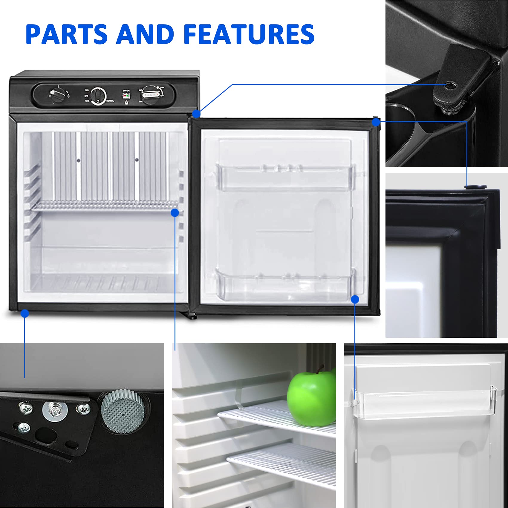 Smad Propane Refrigerator 1.4 Cu.Ft, 3 Way Mini Fridge, 12 V/110V/LPG