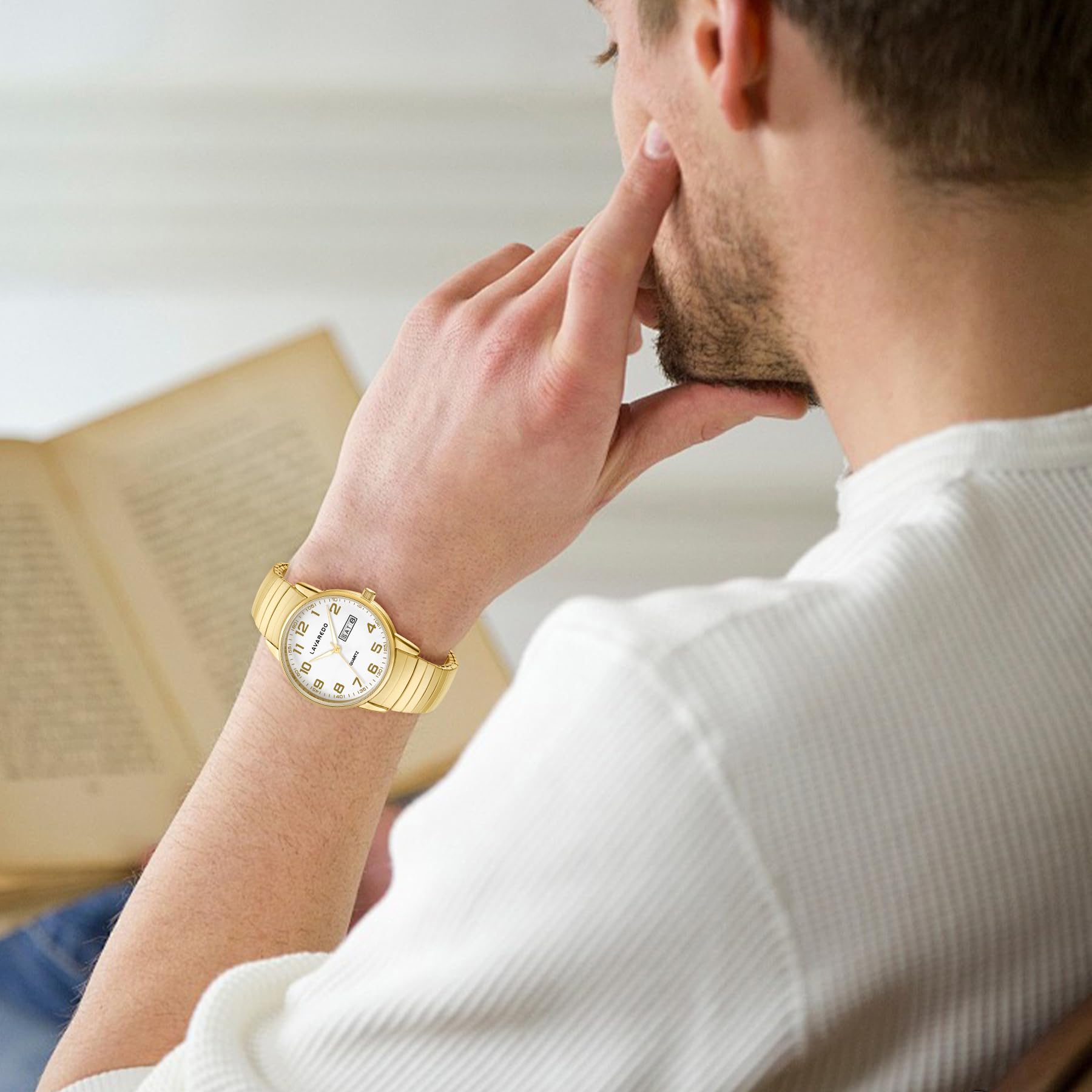 VTAIGE Gold Watches for Men with Easy to Read Dial, Waterproof Analog Watch, Elegant Men's Watch - Stainless Steel Expansion Band, Stylish Christmas & Birthday Gifts for Men