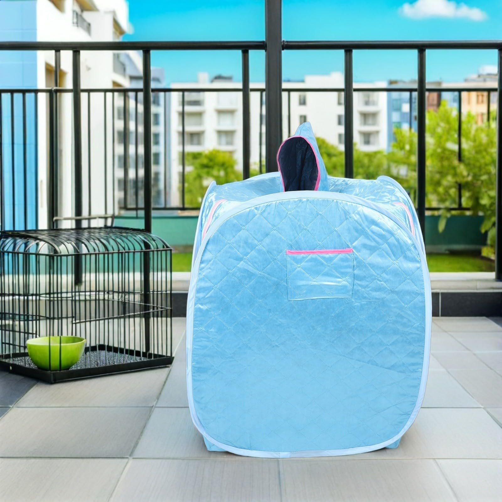 Amosfun Sauna à Vapeur Portable Personne, Tente Sauna Pliable en Tissu Imperméable Bleu, Design Gain de Place, Facile à Nettoyer, pour Petits Appartements Intérieurs