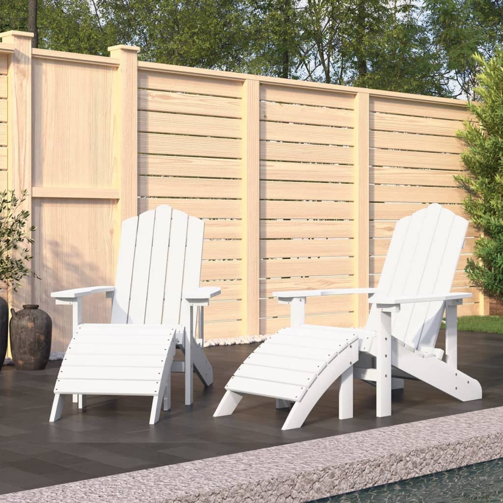 Set di mobili da giardino Adirondack Sedie 2 pezzi con poggiapiedi HDPE Bianco