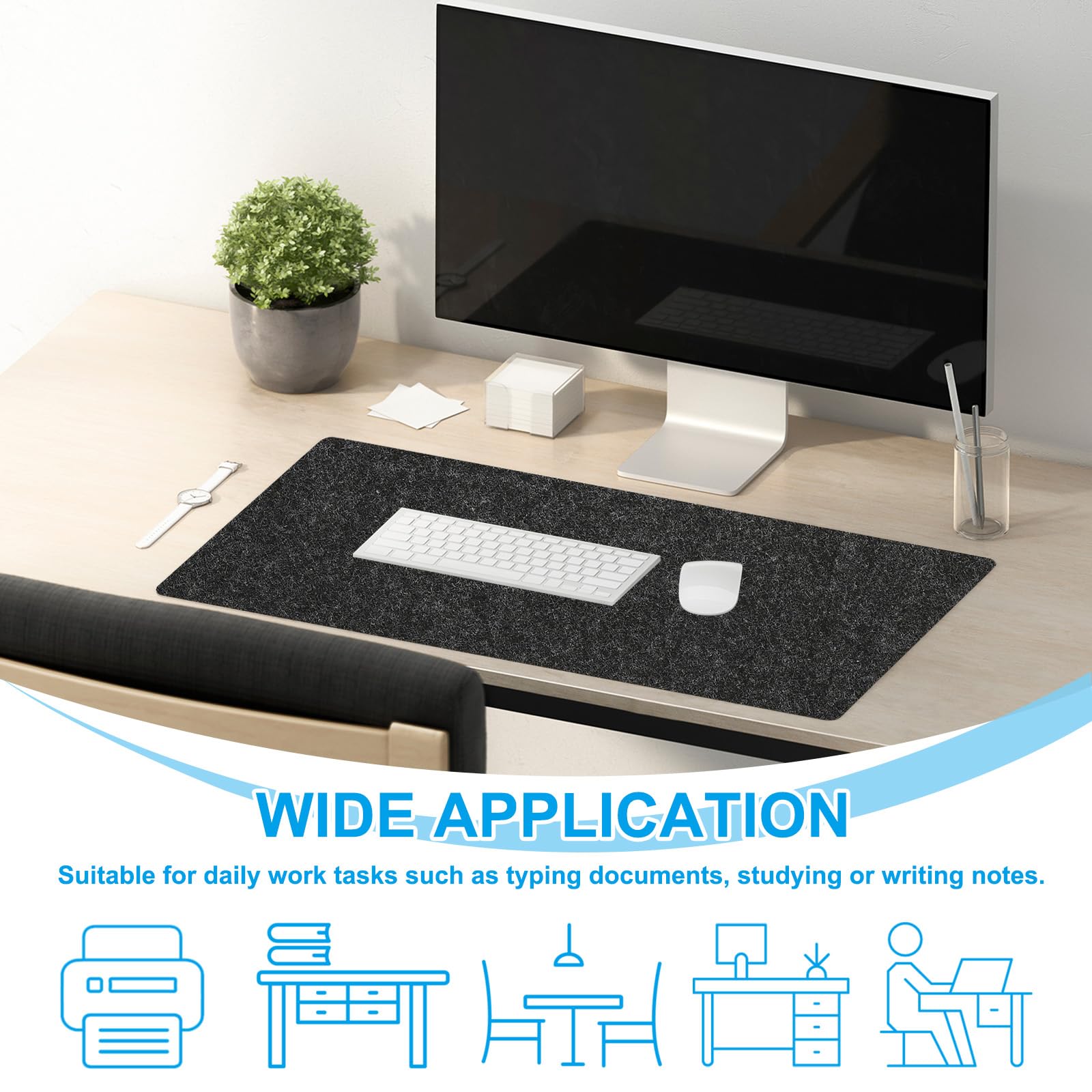 PATIKIL Filz Schreibtischunterlage Schwarz, 120 x 60 cm Mauspad XXL, Rutschfester Schreibtischschutz für Büro, Schreibtisch und weitläufige Mausbewegungen