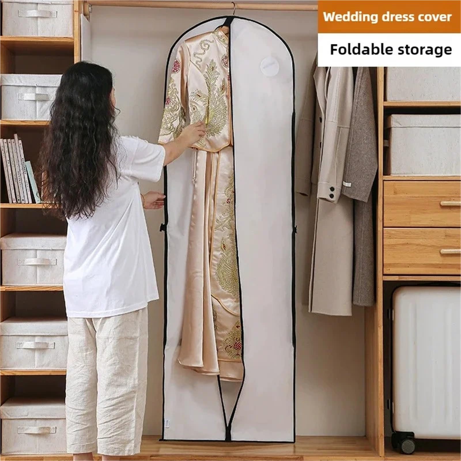 Funda para Ropa Funda Protectora For Ropa De 60 X 180 Cm, Ideal For Trajes, Vestidos, Chaquetas, Abrigos, Bolsas Viaje, Y Novia(White-3PCS)
