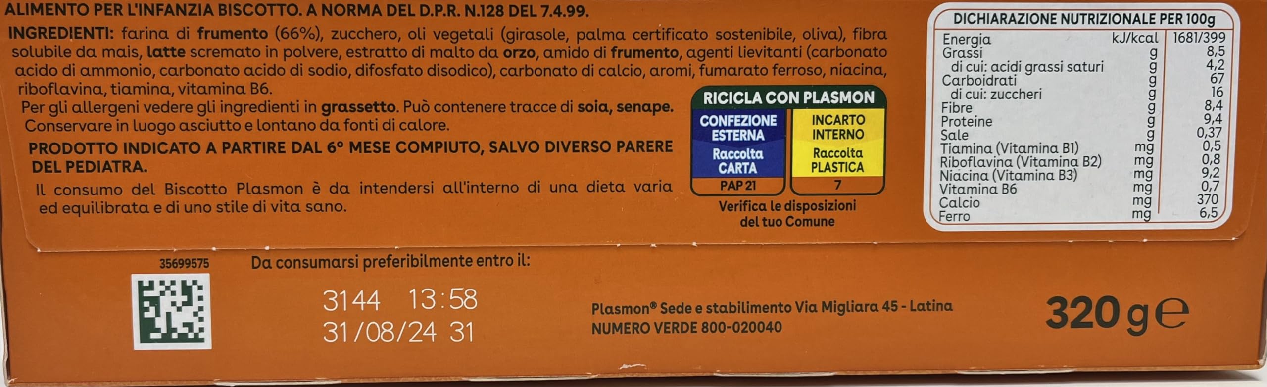 Plasmon Biscotto -30% Zuccheri 320g (6 confezioni)