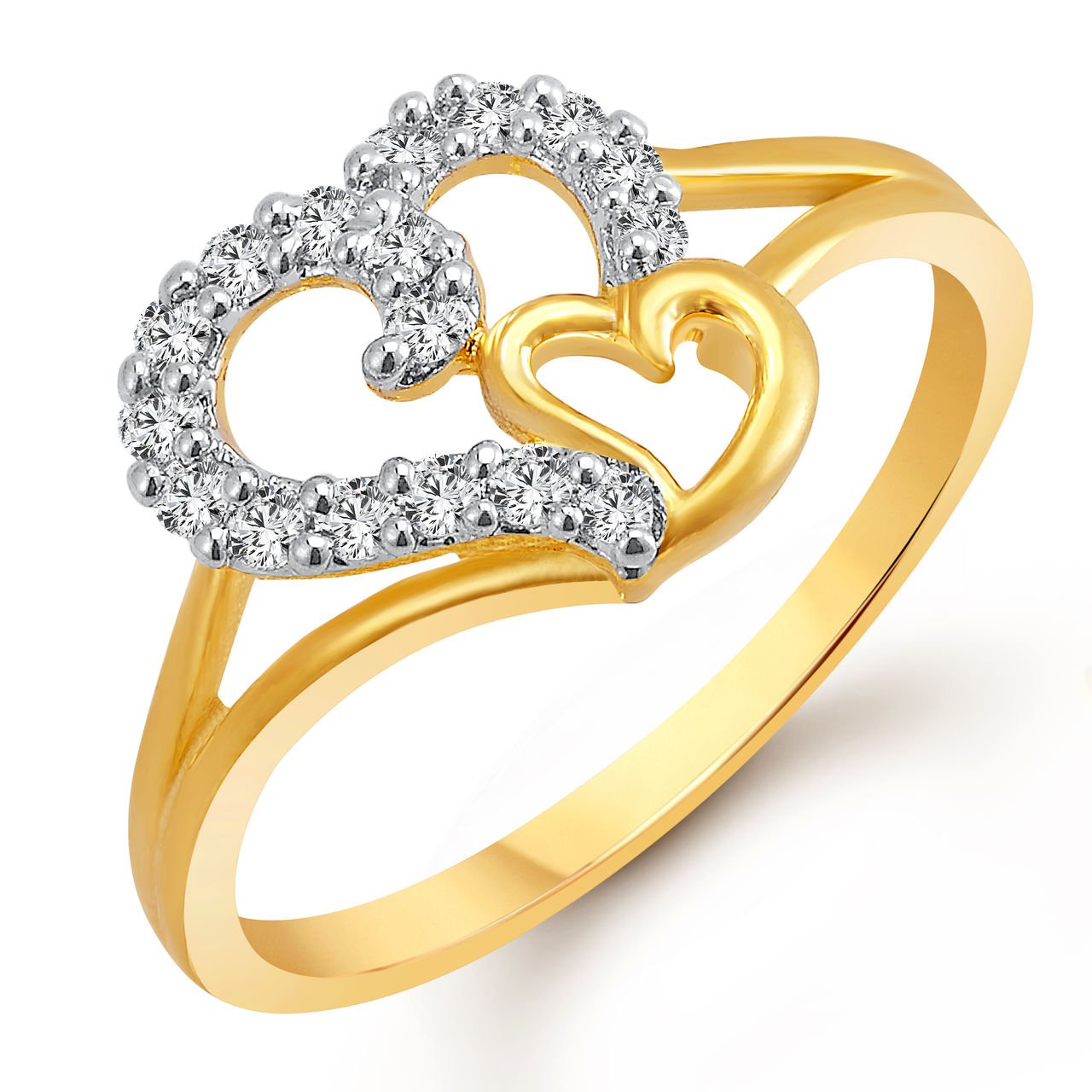 Vighnaharta Gold Brass and Rhodium Plated Couple Heart CZ Ring for Women (B0188P4NQ0) Amazon Price History, Amazon Price Tracker