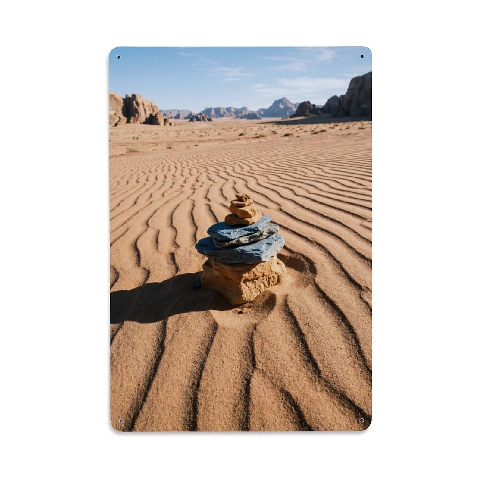 Zen Nature Sand Ripple Pebble Cairn Serenity Healing Calm Metal Tin Sign Plaque Wall Decor for Cafe, Man Cave, Club Bar, Office, Home Garden Round Metal Poster 8x12Inch