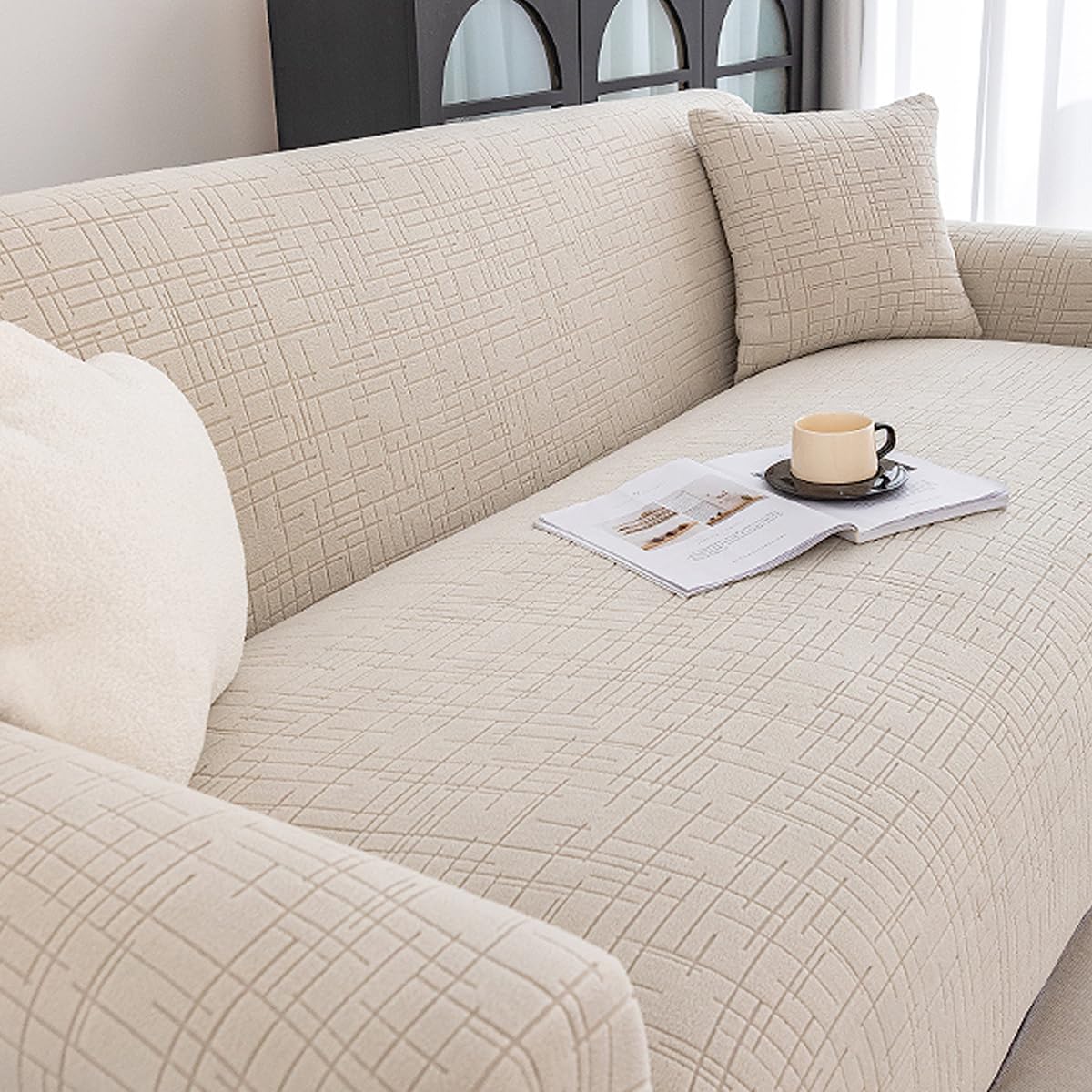 Housse de canapé en tissu chenille haut de gamme motif clete bleu eau