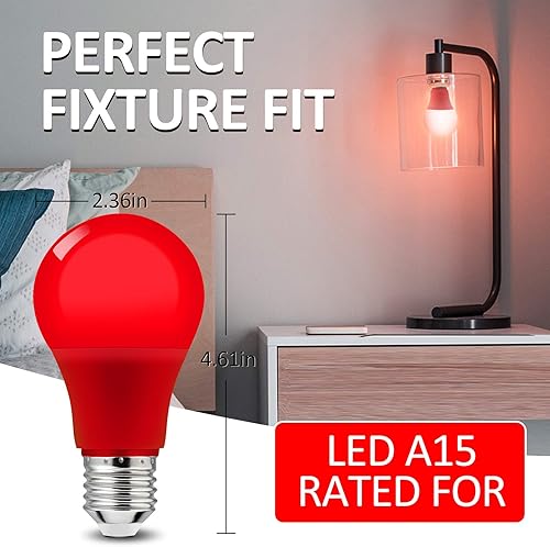 Miniatura 6 de Bombilla LED roja A19, bombillas de color 9 W equivalente a 60 W, base E26 para fiesta, Halloween, Navidad, decoración de bares, paquete de 6