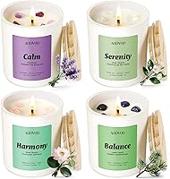 AOOVOO Calm Crystal Candles Set for Women - 4 Scented Soy Wax Aromatherapy Candles with Healing Crystals, 200 Hour Burn