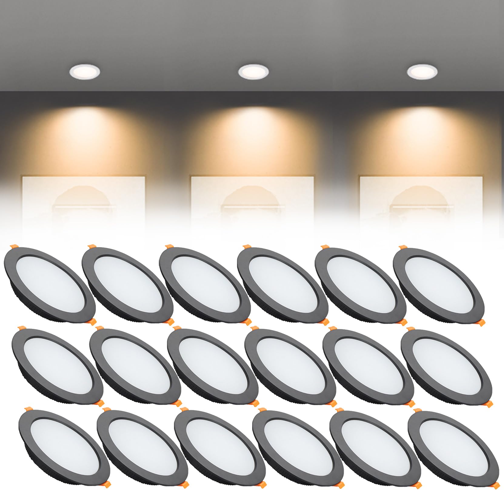 Syibelters 12W LED Recessed Ceiling Lights 145mm Warm White 3000K 12W 240LM, Cut Φ110-130mm, AC110-240V Ultra Slim Downlights, LED Panel Light for Living Room Hallway, 18 Pack