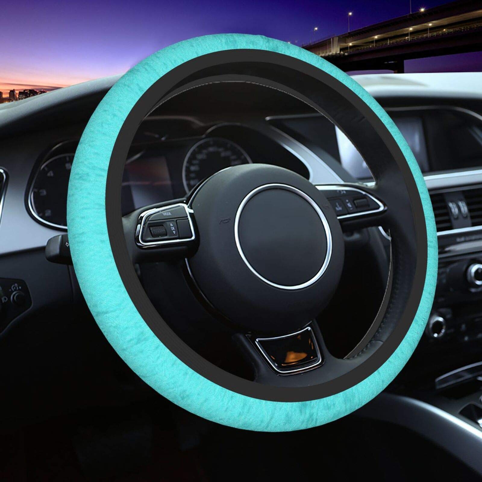 Teal Blue Steering Wheel Cover for Women Men, Universal 15 Inch Anti Slip and Sweat Absorption Auto Car Wrap Cover, Fit Suvs, Vans, Sedans, Cars, Trucks