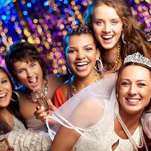 Miniatura 2 de CIEHER Tiara plateada + velo de novia + banda de novia + juego de tatuajes temporales de despedida de soltera, regalos de despedida de soltera,