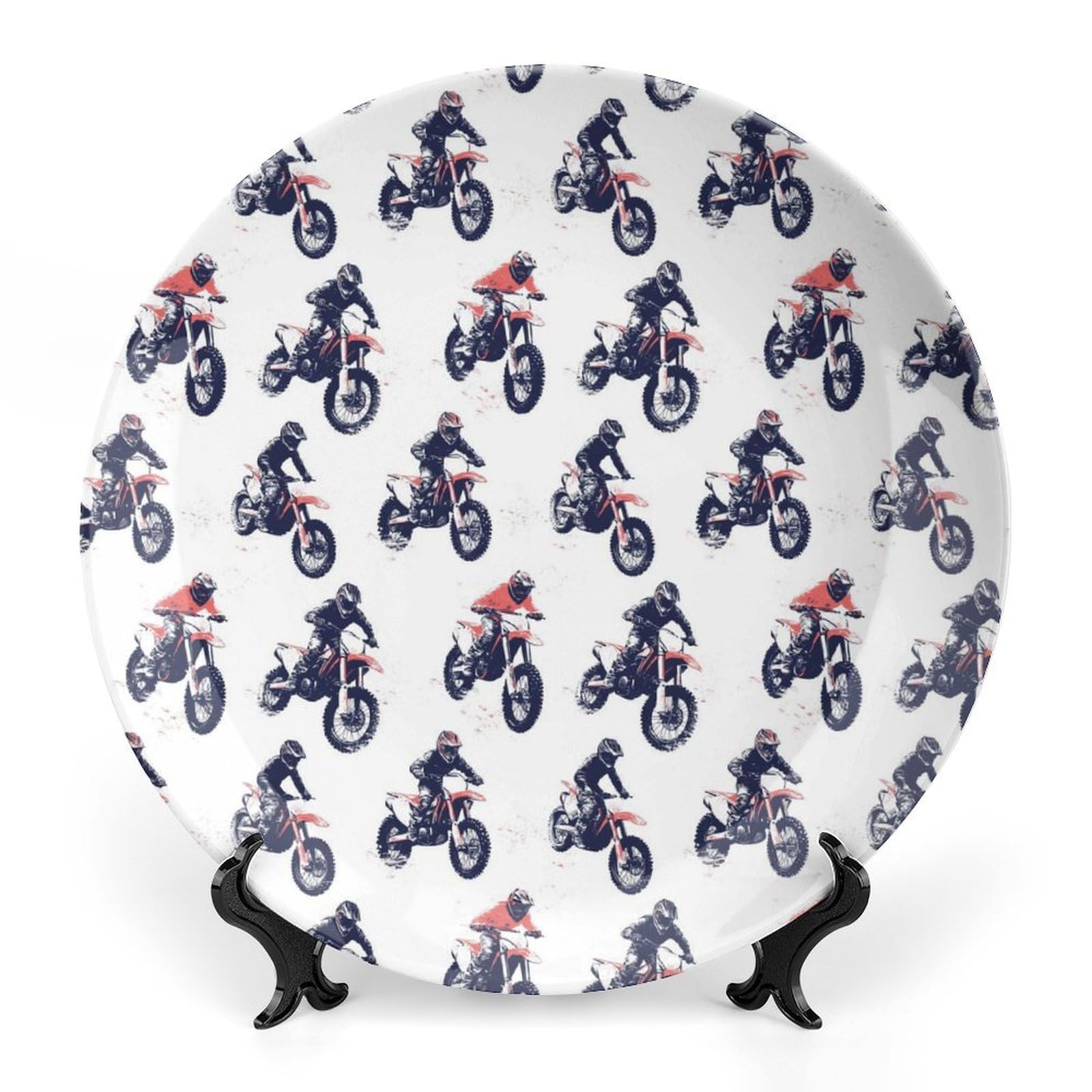 DULAHR Dirt Bike Bone China Decorative Plate Ceramic Decorative Plate Home Wall Decor with Vertical Stand Decorative Plates