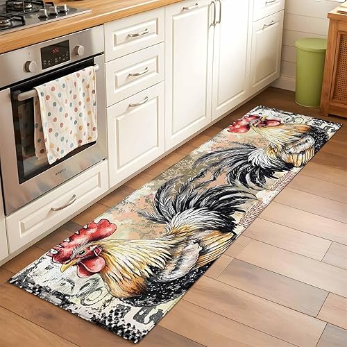 Miniatura 15 de 3ft Round Rug, Retro Rooster Non-Skid Rubber Backing Large Area Rugs - Living Room Bedroom Home Office, Pastoral Animals Watercolor Indoor Floor