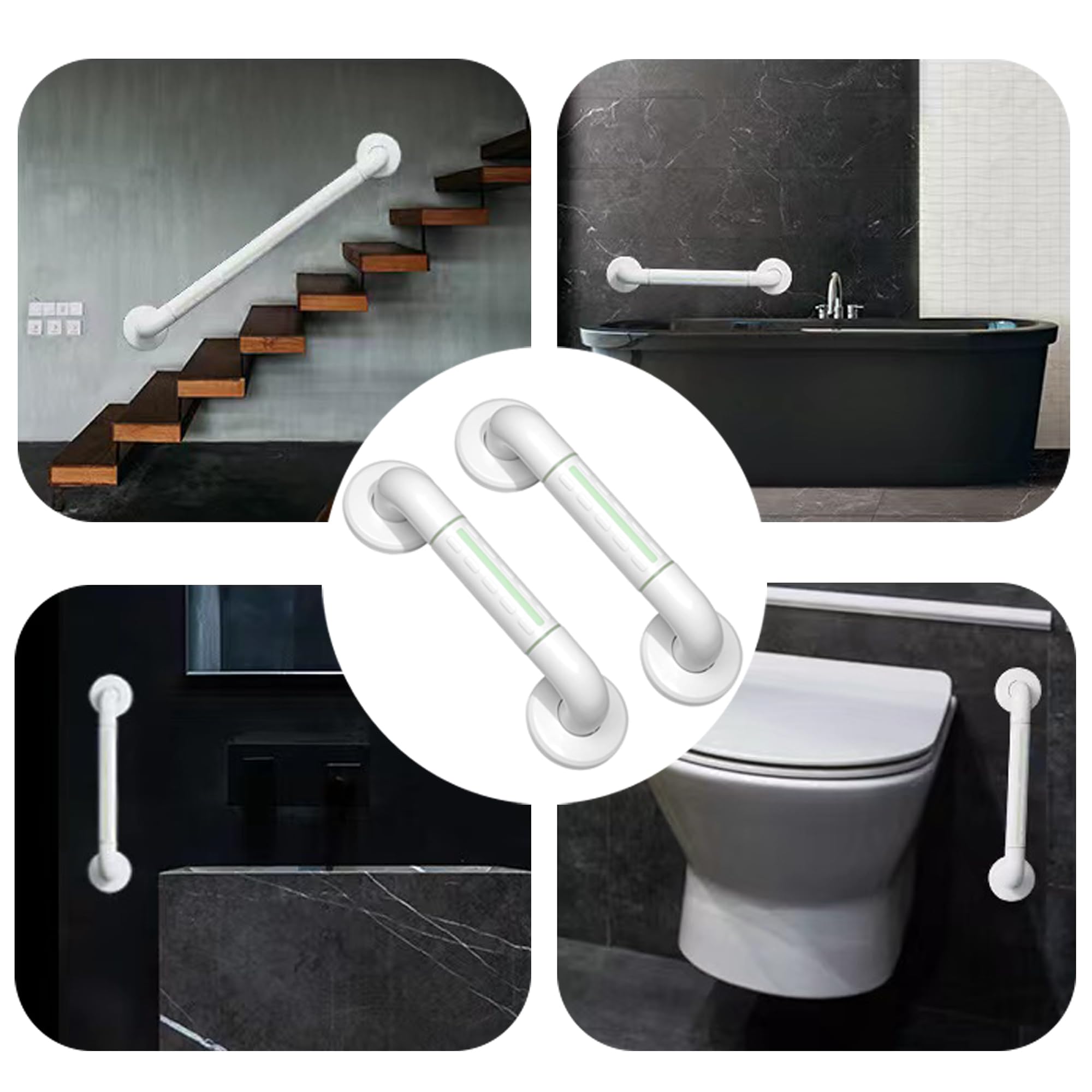 Set di 2 Barra di Sostegno per Bagno, 30 cm Maniglia da Bagno Antiscivolo in Acciaio Inox 304, Maniglia di Sicurezza, Maniglia Ausiliaria per Cucina, Camera da Letto,Doccia, con Fluorescencia