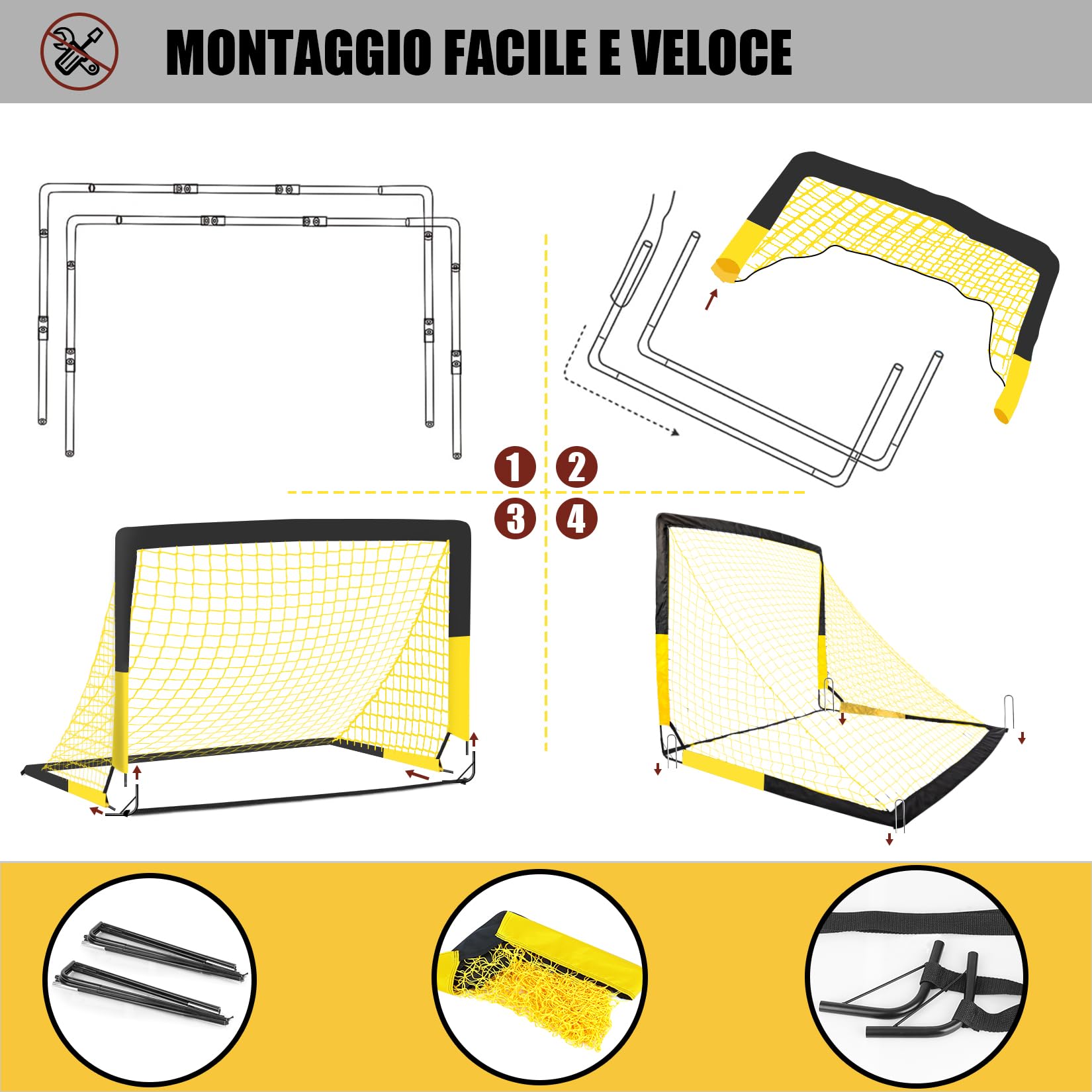 Porte da Calcio per Giardino, Porta da Calcio per 120x90cm, Porticine Da Calcio con Aste In Fibra di Vetro e Reti di Alta Qualità, Bullseye e Borsa per Giardino e Gioco per Interni