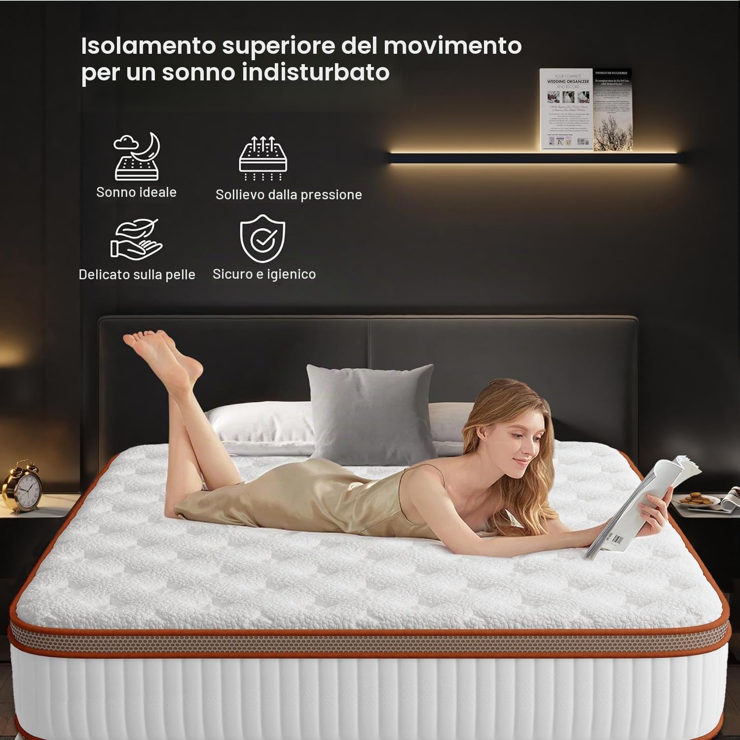 Materasso 140 x 200 - Alto 26 cm - Materasso Matrimoniale con Memory Foam e Molle Insacchettate - Certificato OEKO-TEX - 7 Zone Comfort - Medio Rigido H3 - Ortopedico - Traspirante - Sonno Profondo