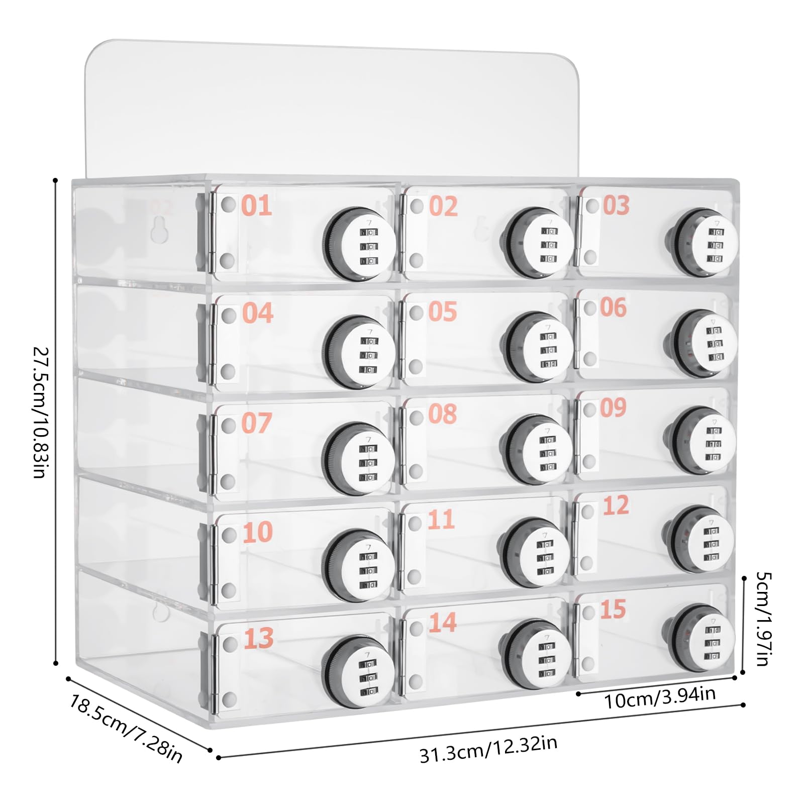 Dfmyhked 15-Slot Clear Acrylic Phone Locker Box with 3-Digit Combo Lock, Wall-Mounted Secure Clear Acrylic Phone Jail Storage Cabinet for Classroom, Office, Gym