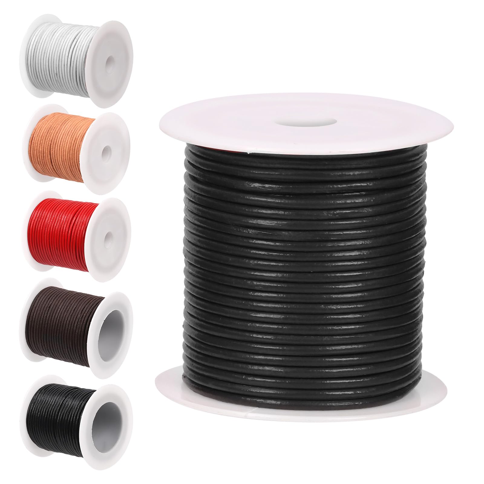 Glarks 11 Yards x 2mm Round Leather String Cord, Soft and Smooth Jewelry Leather Rope for Necklaces Bracelets Making Wrapping