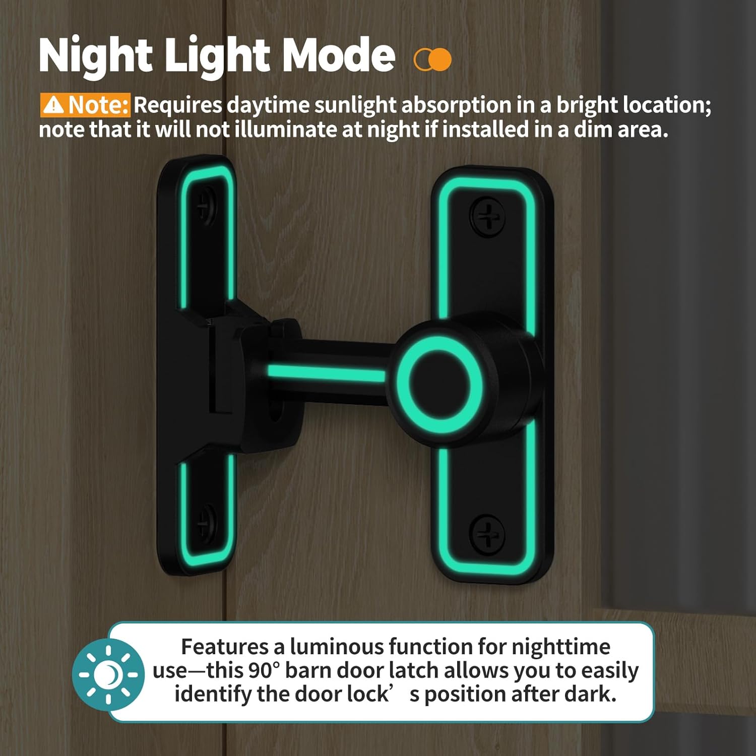 90°/180° Barn Door Lock, Heavy Duty Rust-Proof Zinc Alloy Security Sliding Door Lock - Gate Latch for Barn, Garden, Bathroom, Fence, Cabinet (Luminous Black-2 Pcs)