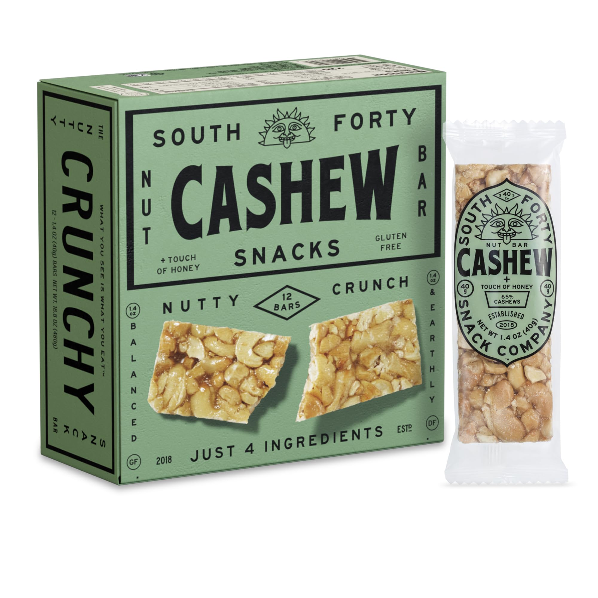 Amazon.com: South 40 Snacks Cashew Crunchy Nut Bar, 40g, Pack of