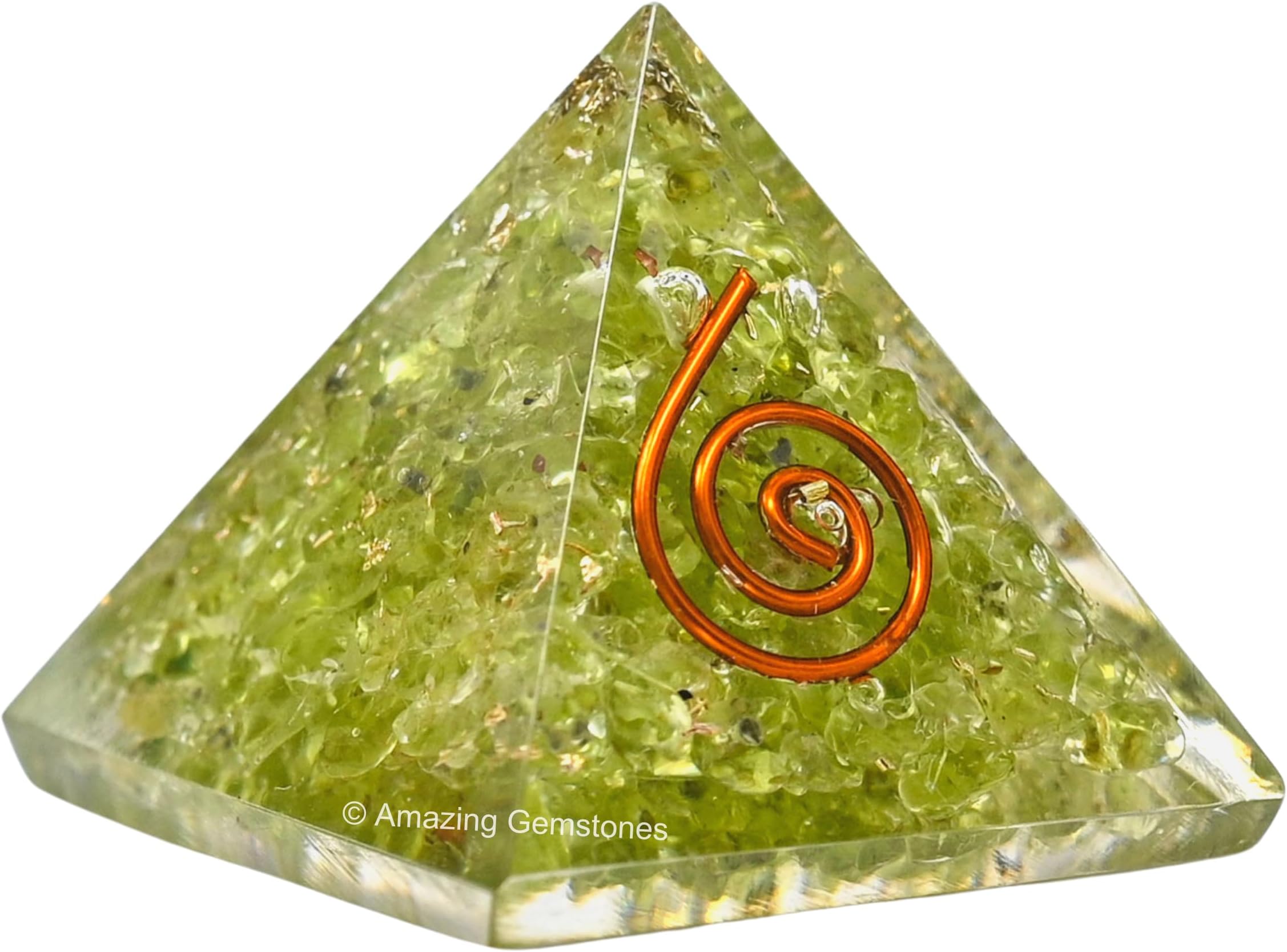 Amazing Gemstone Peridot Orgone Pyramid - 30mm Small Orgonite Pyramids with Crystals and Healing Stones - Authentic Organite Gifts