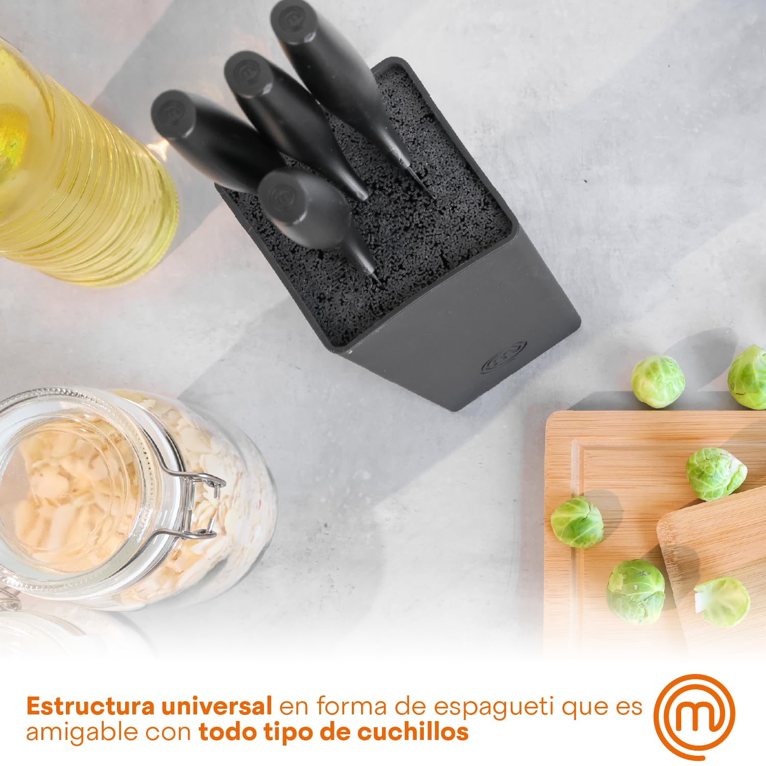 MasterChef Juego de Cuchillos de Cocina 5 Piezas, Acero Inoxidable, Negro, Tacto Suave
