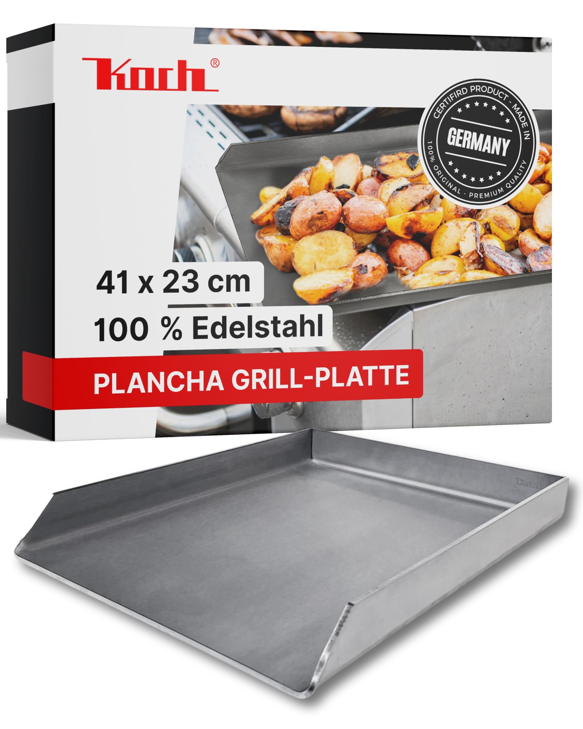 Plancha Grillplatte 54x41cm - Edelstahl Grillplatte Mit Fettablauf & 2 Spateln