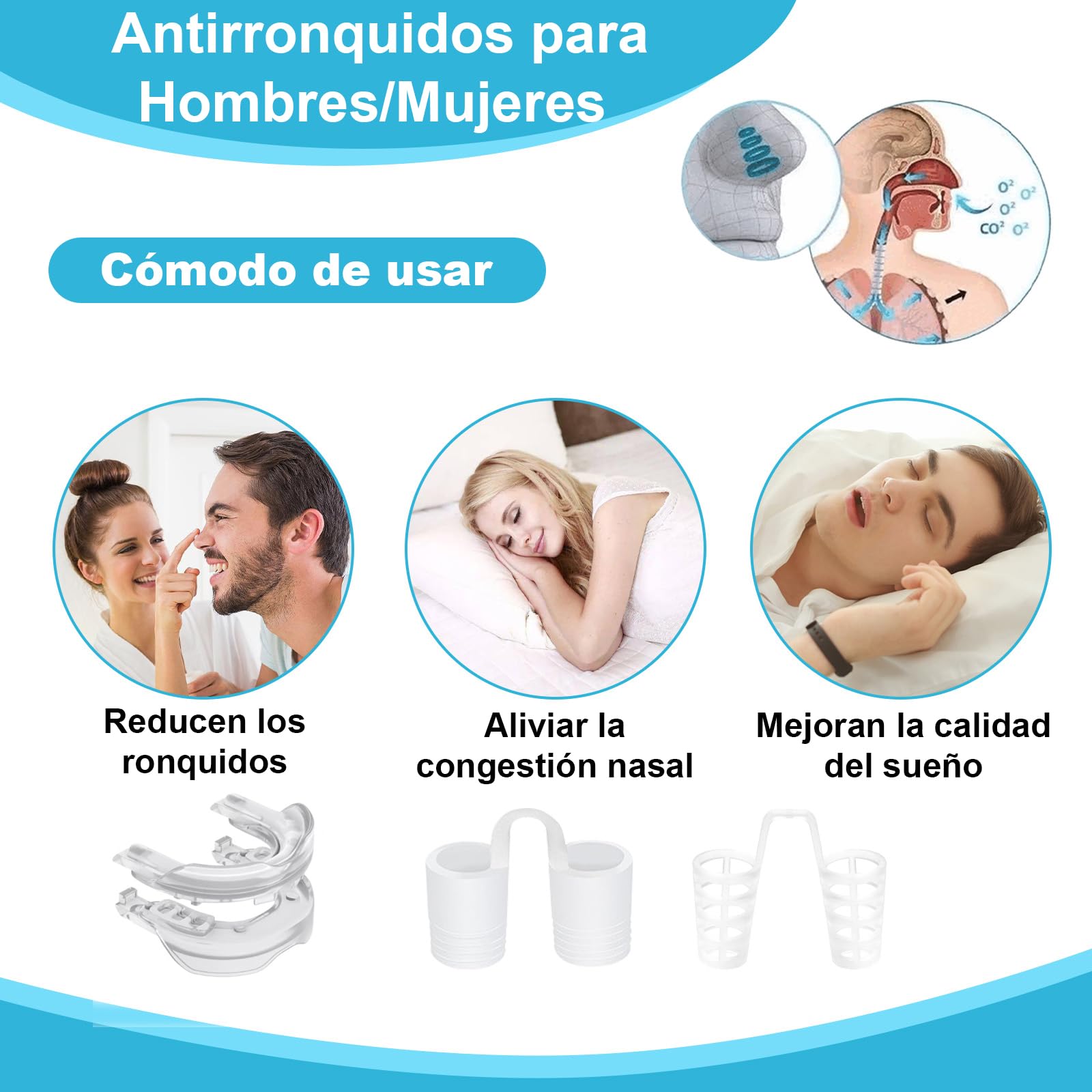 Scettar Ferula Antironquidos+8 Tamaños Dilatador Nasal Silicona,Ferula Descarga Bruxismo Reciclable,Antironquidos para Dormir,Dilatador Nasal Antironquidos Para Breathe Right y Antironquidos