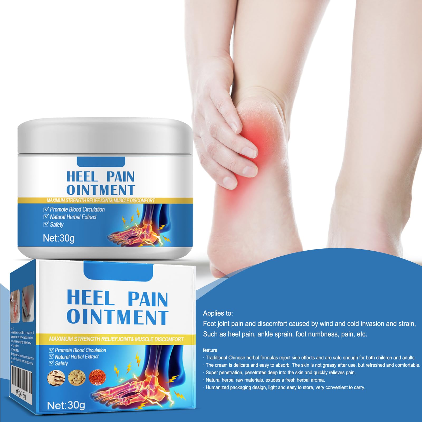Pomada para Espolones Calcáneos,Crema para el Dolor de Talón,Contra Espolones Calcáneos,Ungüento Calmante para Talones,Crema para el Talón Ungüento Calmante para el Dolor de Pies,30G