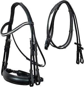 Amazon Co Jp Challenger 馬 英語 多目的 トレイルプレジャー ブラック パッド入りレザー ラインストーン ブライドル 取り外し可能 フラッシュ ナイロン 強化手綱 803hi37bk F スポーツ アウトドア